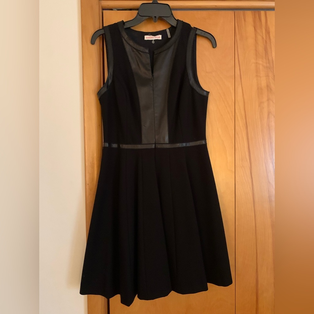 ladies scuba style fit and flare dress with leather detail by Rebecca Taylor